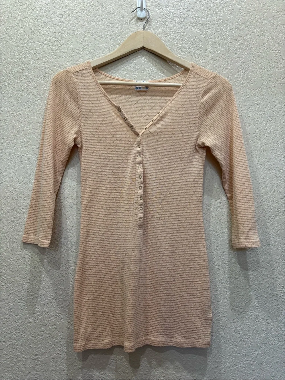 Intimately Free People Lightweight Metallic Thermal Henley Top Boho Balletcore
